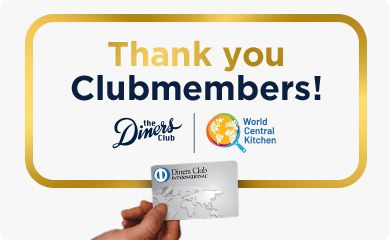Diners Club International and World Central Kitchen Logos.