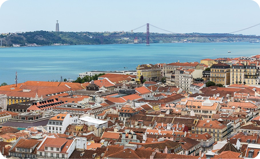 Panoramic view of Lisbon with Bridge of April 25 in background.
